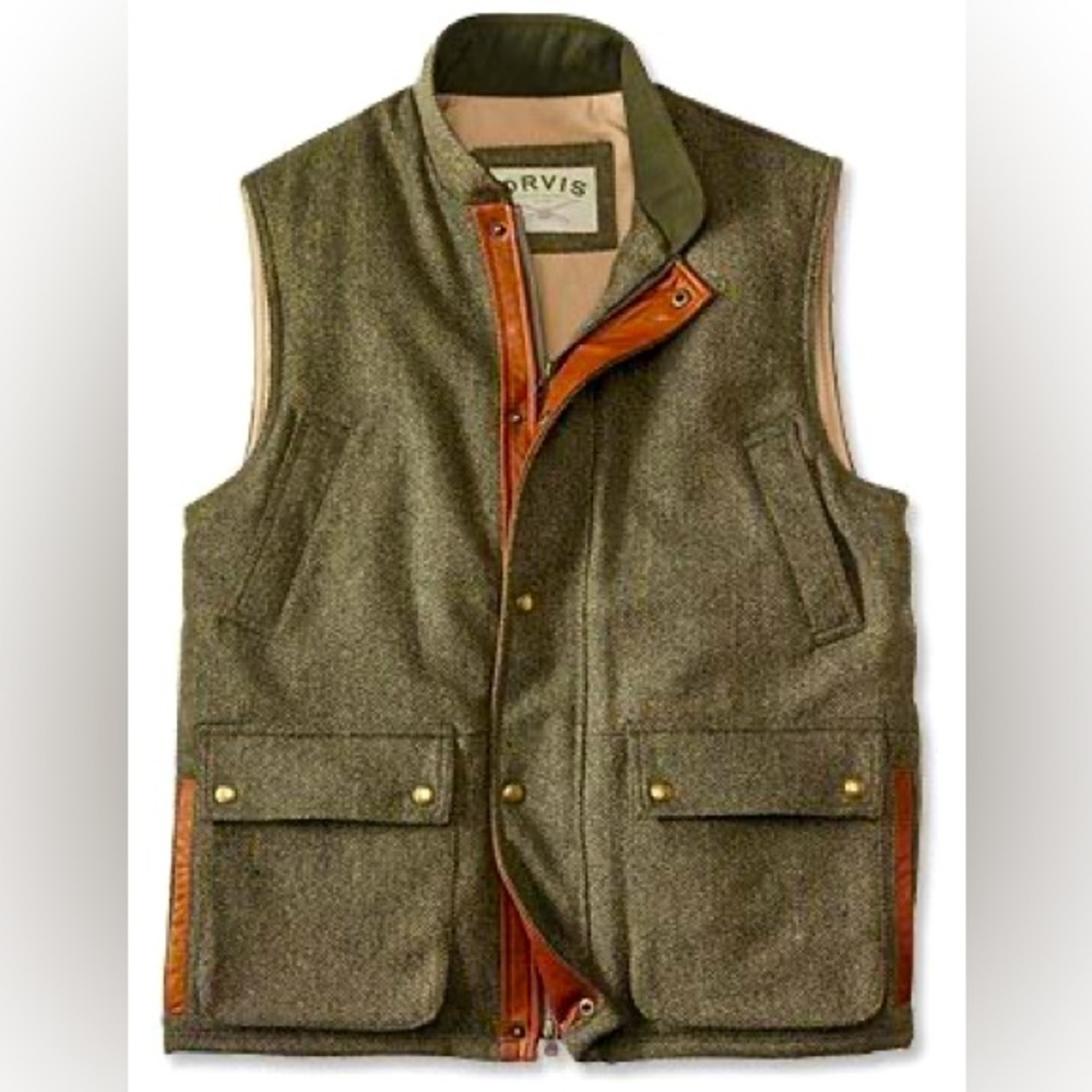 NWT Orvis Herringbone Tweed Wool and Cotton Outdoors Vest (Size M, fits LARGE)